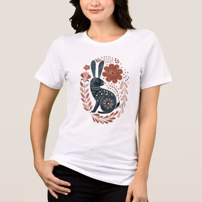 Woodland Blommigt Bunny T Shirt (Framsida)