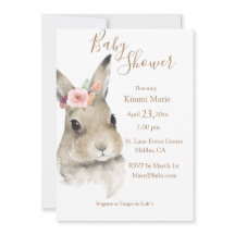 Woodland Blommigt Bunny Watercolor Script Baby