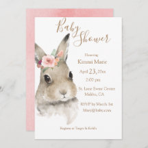 Woodland Blommigt Bunny Watercolor Script Baby