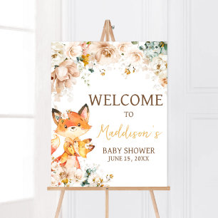 Woodland Blommigt Fox Baby Shower Välkommen Poster