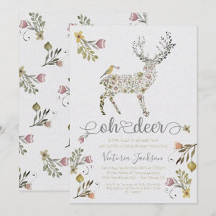 Woodland Blommigt Oh Hjort Baby Shower-inbjudan Inbjudningar