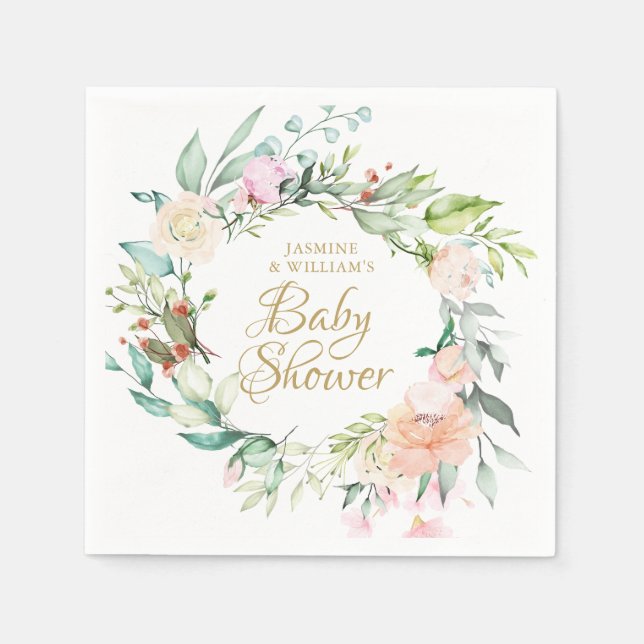 Woodland Blommigt Ro Par Baby Shower/Sprinkle Pappersservett (Framsidan)