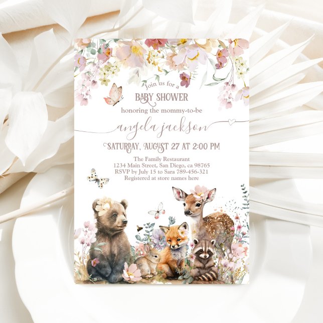 Woodland Bloom Rosa Blommigt Girl Baby Shower Inbjudningar (Skapare uppladdad)
