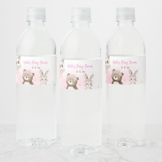 Woodland Blush Baby Shower Water Bottle Label Vattenflaska Etikett (Skapare uppladdad)