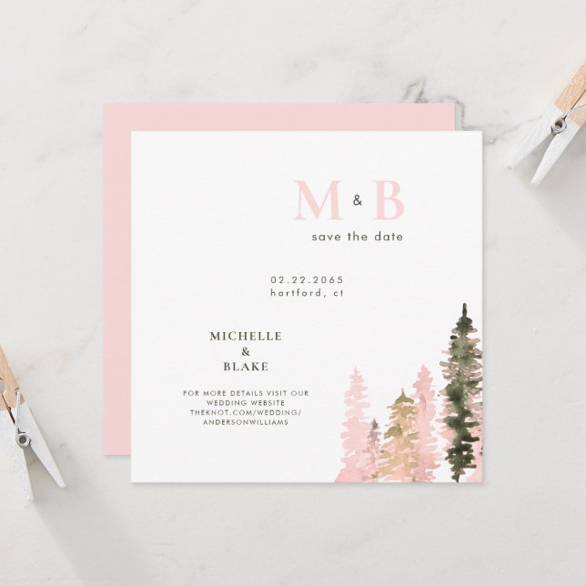 Woodland Blush Monogram Save the Date Square (Fram/Back In Situ)