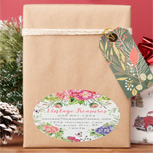 Woodland boho Blommigt Business eller Personal Cra Ovalt Klistermärke