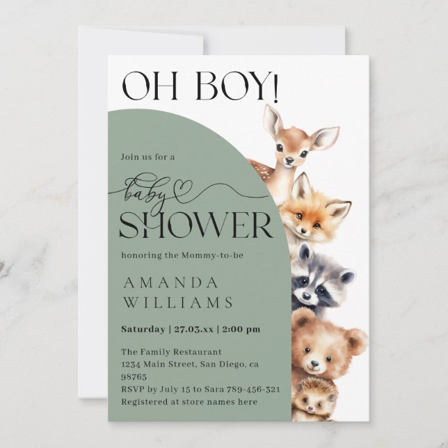 Woodland Boho Modern Neutralt Baby Shower Inbjudningar (Framsida)
