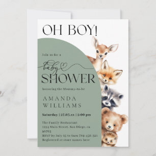 Woodland Boho Modern Neutralt Baby Shower Inbjudningar