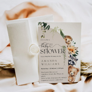 Woodland Boho Modern Neutralt Baby Shower Inbjudningar