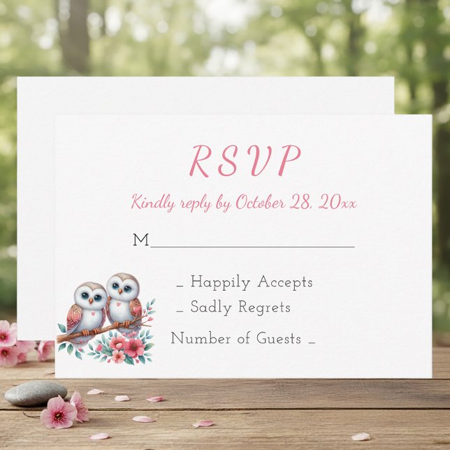 Woodland Boho Rustic Country Owl Wedding RSVP OSA Kort (Skapare uppladdad)