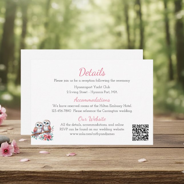 Woodland Boho Rustic Owl Wedding Details Tilläggskort (Skapare uppladdad)