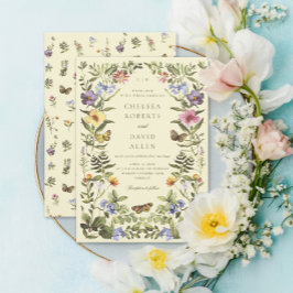 Woodland Boho Vintage Botanical Wildblomma Bröllop Inbjudningar