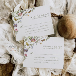 Woodland Boho Vintage Botanical Wildblomma Bröllop OSA Kort