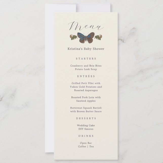 Woodland Botanical Gender Neutral Baby Shower Menu Inbjudningar (Framsida)