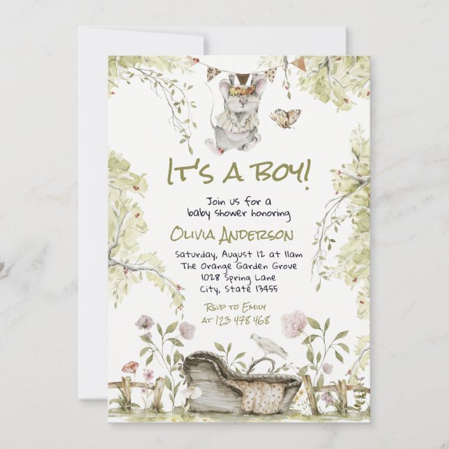 Woodland Boy Wild Forest Animals Baby Shower  Inbjudningar (Framsida)