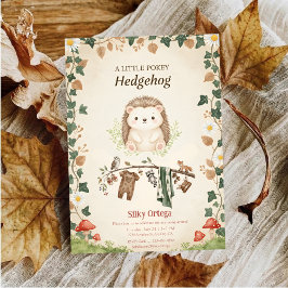Woodland budget Hedgehog Greenery baby shower Inbjudningar