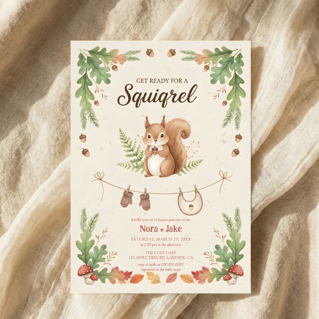Woodland budget Squirrel Greenery baby shower Inbjudningar (Skapare uppladdad)