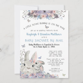 Woodland Bunnies Blommigt Blue Baby Shower by Mail Inbjudningar