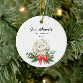 Woodland Bunny Baby Första jul Julgransprydnad Keramik