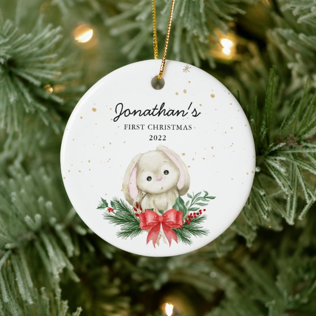 Woodland Bunny Baby Första jul Julgransprydnad Keramik (Träd)
