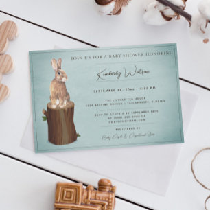 Woodland Bunny Baby Shower Upphandling Inbjudningar