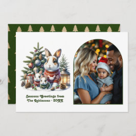 Woodland Bunny Family Cozy Forest Christmas Photo Julkort