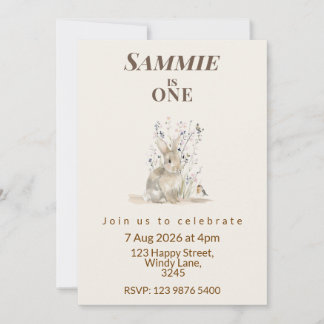 Woodland Bunny First Birthday Invitation Inbjudningar