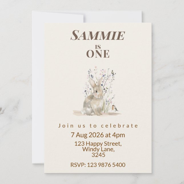 Woodland Bunny First Birthday Invitation Inbjudningar (Framsida)