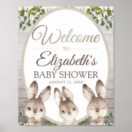 Woodland Bunny Gender Neutral Baby Shower Välkomme Poster