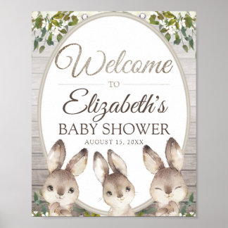 Woodland Bunny Gender Neutral Baby Shower Välkomme Poster