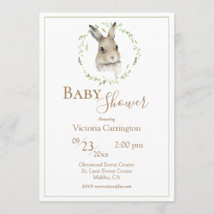 Woodland Bunny Greenery Baby Shower Inbjudningar