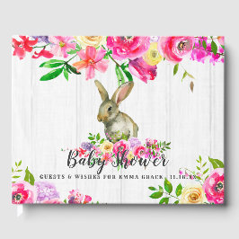 Woodland Bunny Rabbit Blommigt Flicka Shower Gästböcker