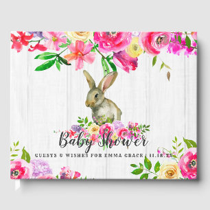 Woodland Bunny Rabbit Blommigt Flicka Shower Gästböcker