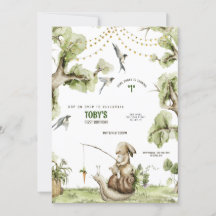 Woodland Bunny Rabbit Fishing Födelsedagsfest Invi