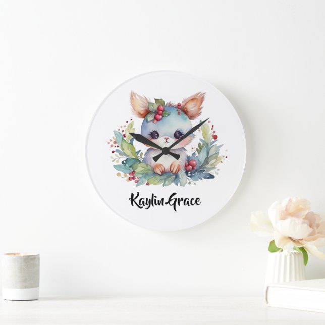Woodland Bunny Rabbit Personlig Nursery Stor Klocka (Hem)