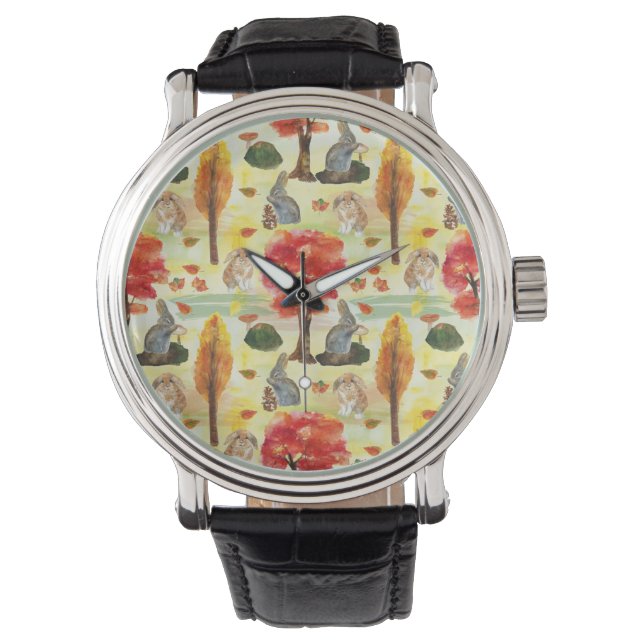 Woodland Bunny Rabbit Watercolor Armbandsur (Framsida)