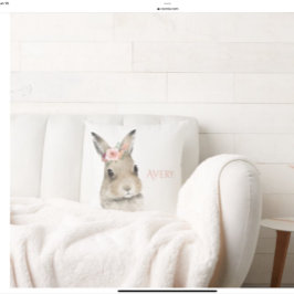 Woodland Bunny Rabbit Watercolor Personlig Namn Kudde