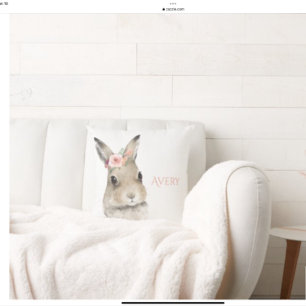 Woodland Bunny Rabbit Watercolor Personlig Namn Kudde