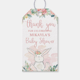 Woodland Bunny Rosa Blommigt Baby Shower Tack Presentetikett