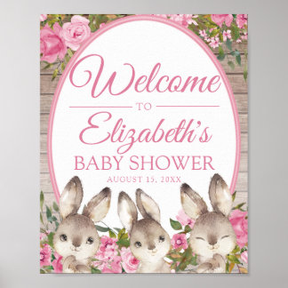 Woodland Bunny Rosa Girl Girl Girl Shower Välkomme Poster