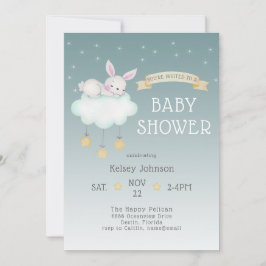 Woodland Bunny Stars Baby Shower-inbjudan Inbjudningar