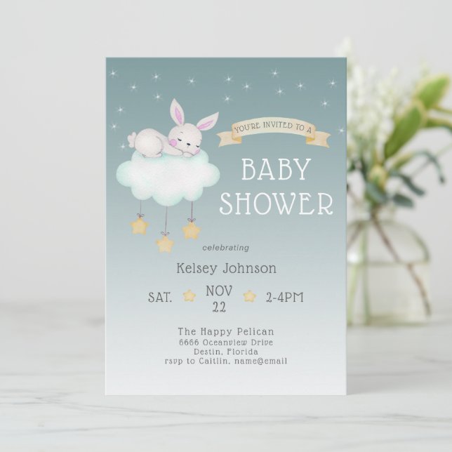Woodland Bunny Stars Baby Shower-inbjudan Inbjudningar (Stående Fram)