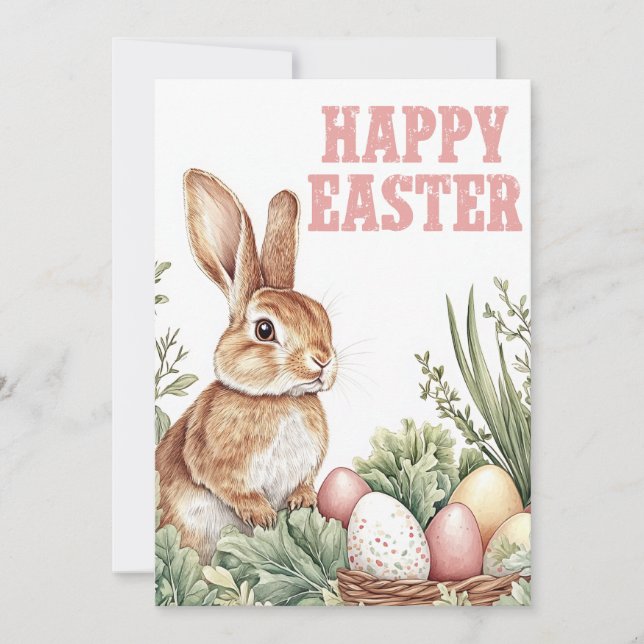 Woodland Bunny Wishes – Happy Easter Kort (Framsida)