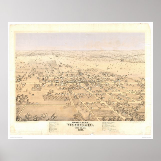 Woodland, CA. Panoramisk Karta (1874A) Poster (Framsidan)