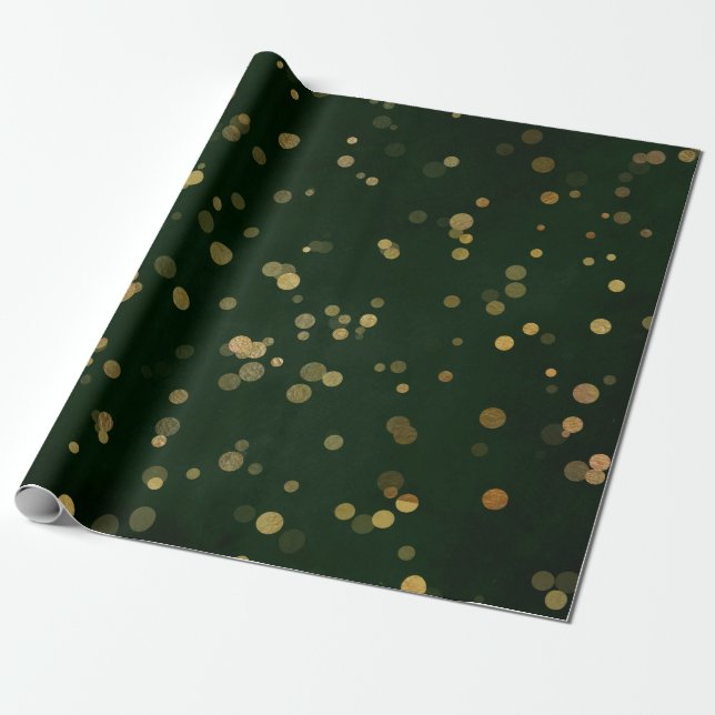 Woodland Cali Deep Grönt Forest Golden Confetti Presentpapper (Utrullad)