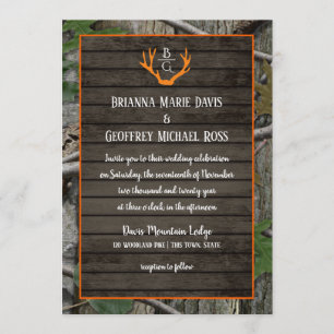 Woodland Camo Antlers Monogram Bröllop Inbjudningar