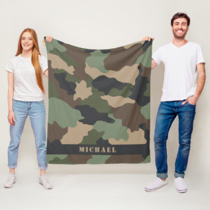 Woodland Camo Camouflage Military Khaki Monogram Fleecefilt