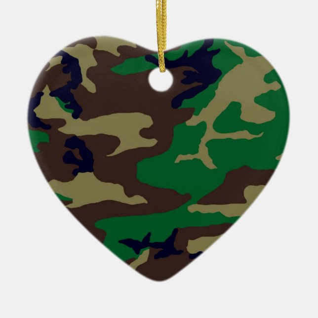 Woodland Camouflage Heart Julgransprydnad Keramik (Framsidan)