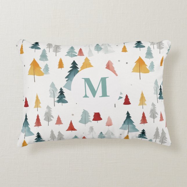 Woodland Charm Tranquil Träd Monogram Pillow Prydnadskudde (Framsidan)