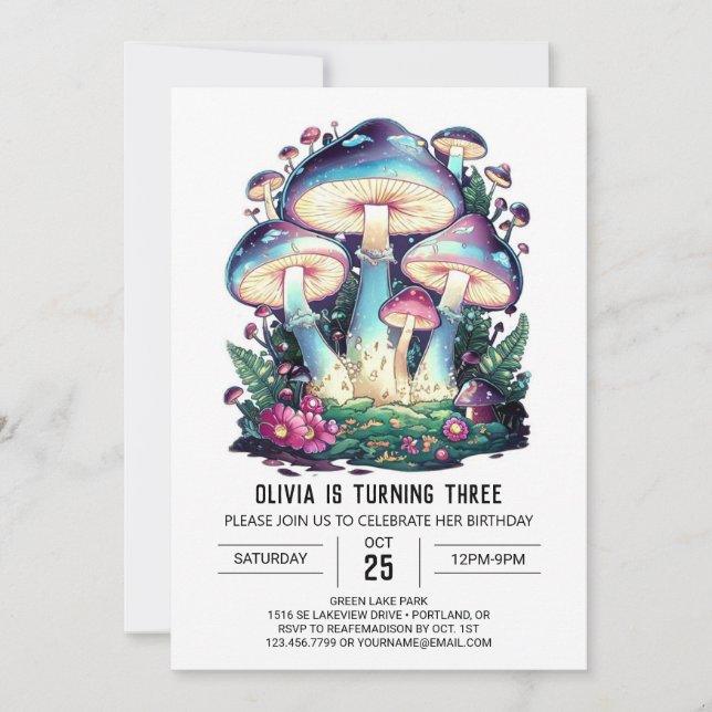 Woodland Charming Digital Mushroom Birthday Inbjudningar (Framsida)